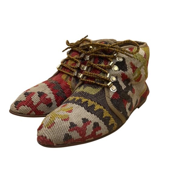 Akkijim Women’s Multicolor Ethnic Handmade Kilim Leather Ankle Boots Size 8 - Picture 3 of 9